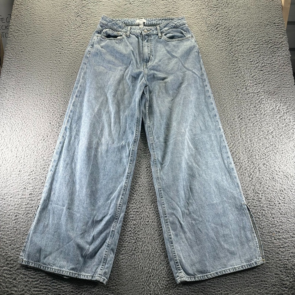 Forever 21 Jeans Women 30x32 Blue Denim Wide Leg Baggy Faded Light Wash Workwear